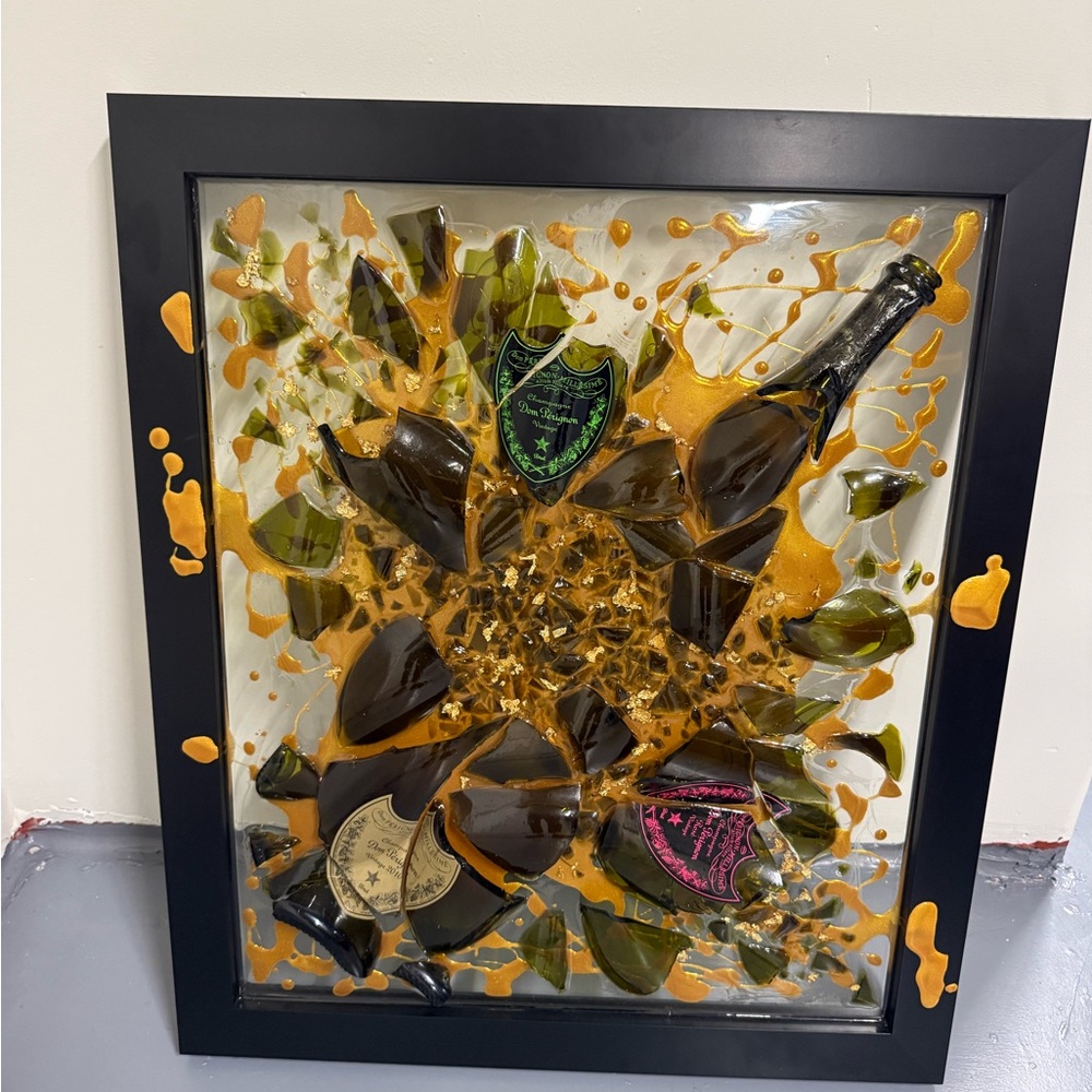 Abstract Glass Art with Black Frame